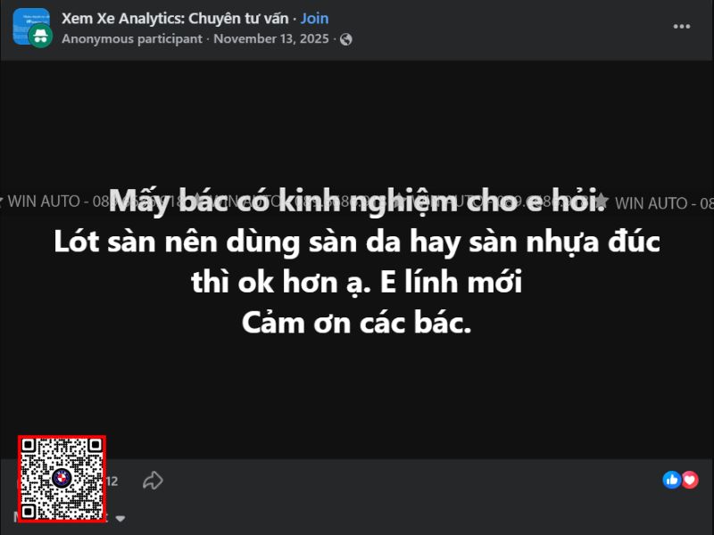 Bác tài mới hỏi kinh nghiệm thảm lót sàn hội nhóm Facebook